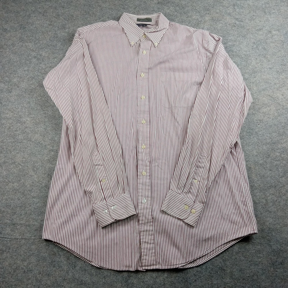 Woodward Shirt Mens 16.5 36/37 Burgundy Striped Pinpoint Oxford Long Sleeve
